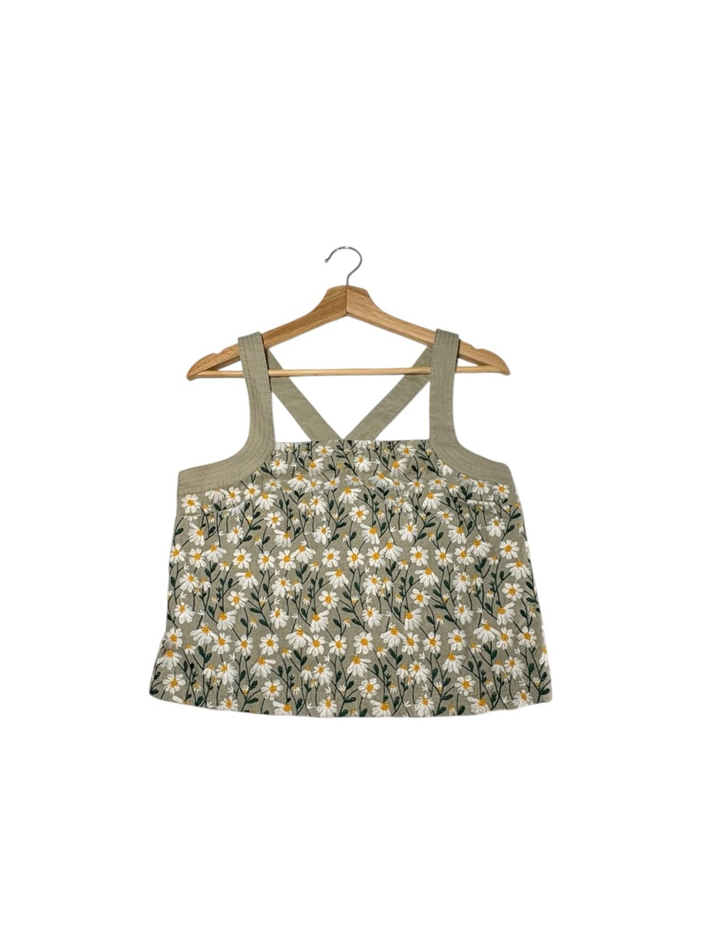 Maeve Anthropologie Daisy Embroidered Tank Top XS Cottagecore Cross Back